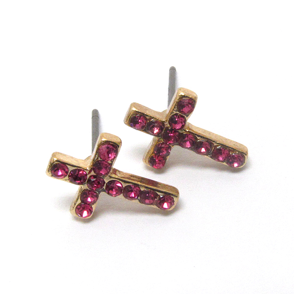 Premier electro plating crystal cross stud earring