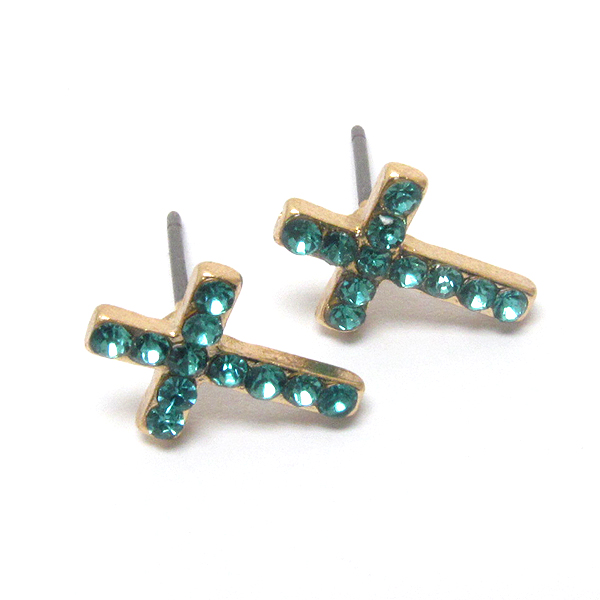 Premier electro plating crystal cross stud earring