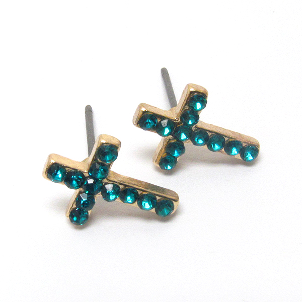 Premier electro plating crystal cross stud earring