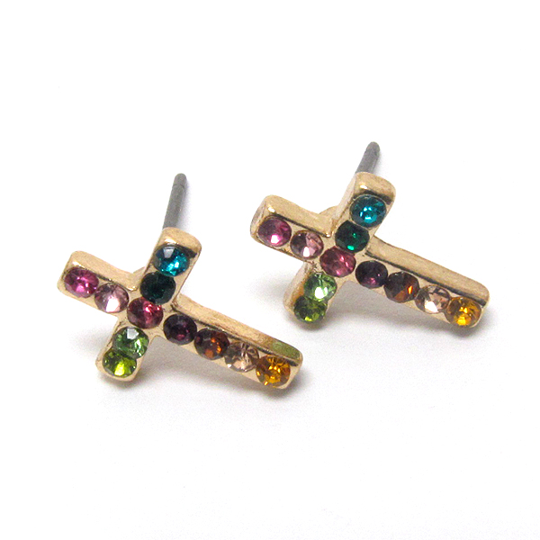 Premier electro plating crystal cross stud earring