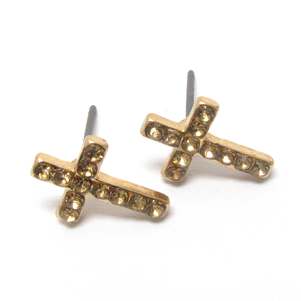 Premier electro plating crystal cross stud earring