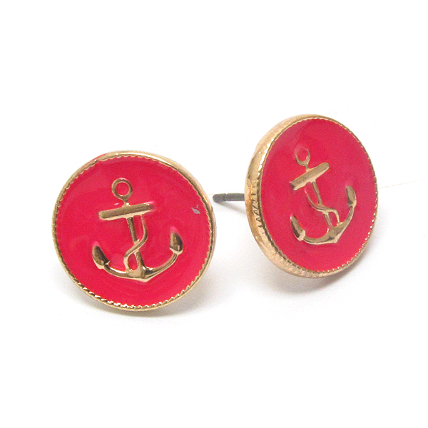 Premier electro plating epoxy deco anchor button earring