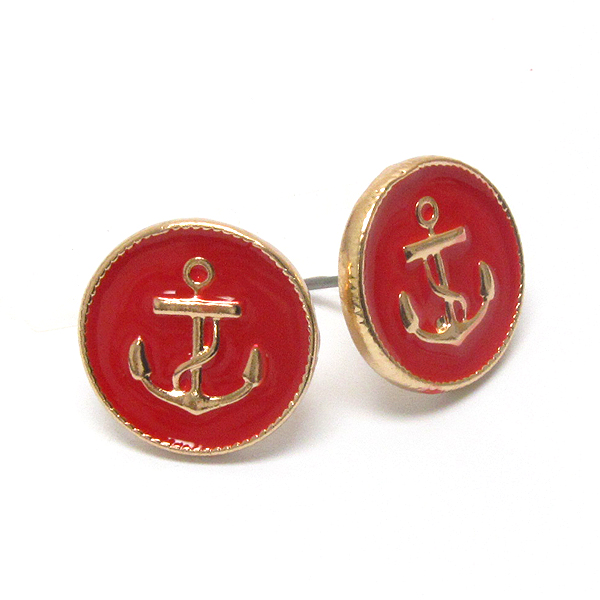 Premier electro plating epoxy deco anchor button earring