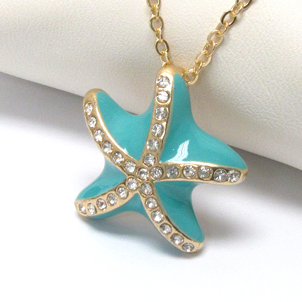 Premier electro plating crystal and epoxy deco starfish pendant necklace - sea life
