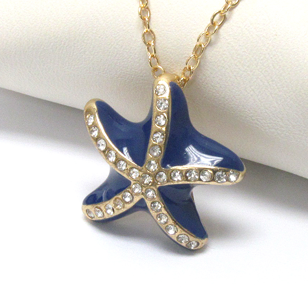 Premier electro plating crystal and epoxy deco starfish pendant necklace - sea life