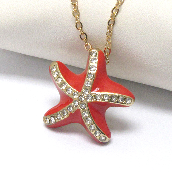 Premier electro plating crystal and epoxy deco starfish pendant necklace - sea life