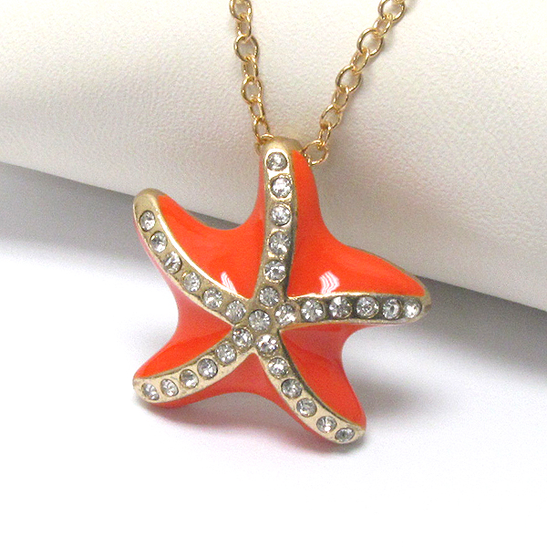 Premier electro plating crystal and epoxy deco starfish pendant necklace - sea life