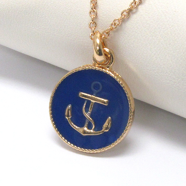 Premier electro plating epoxy deco anchor disk pendant necklace - nautical