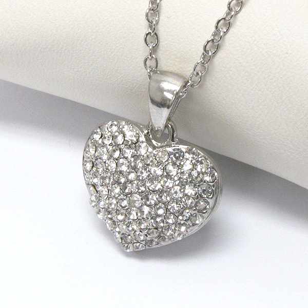 Premier electro plating crystal puffy heart pendant necklace -valentine