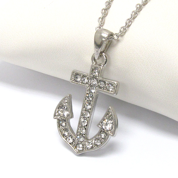 Premier electro plating crystal anchor pendant necklace