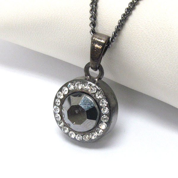 Premier electro plating crystal and facet glass center pendant necklace