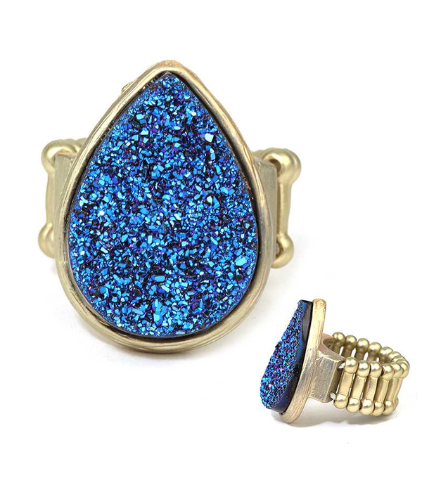 Teardrop druzy stretch ring