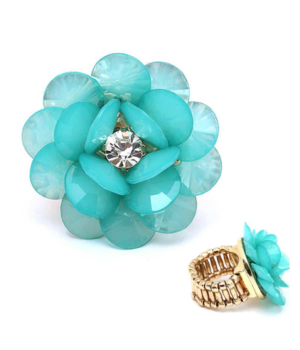 Crystal center camellia flower stretch ring