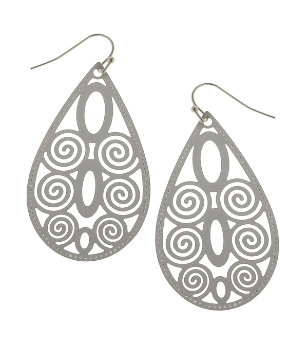 Metal filigree teardrop earring