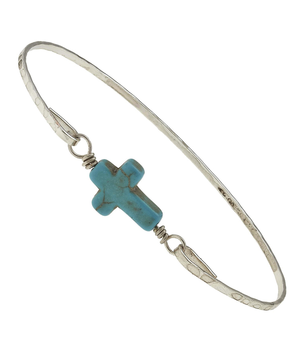 Handmade turquoise cross wire bangle bracelet