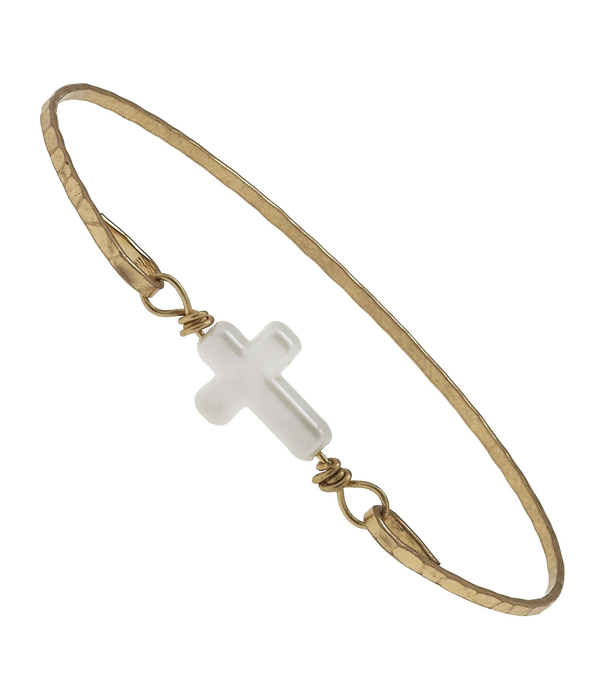 Handmade shell cross wire bangle bracelet