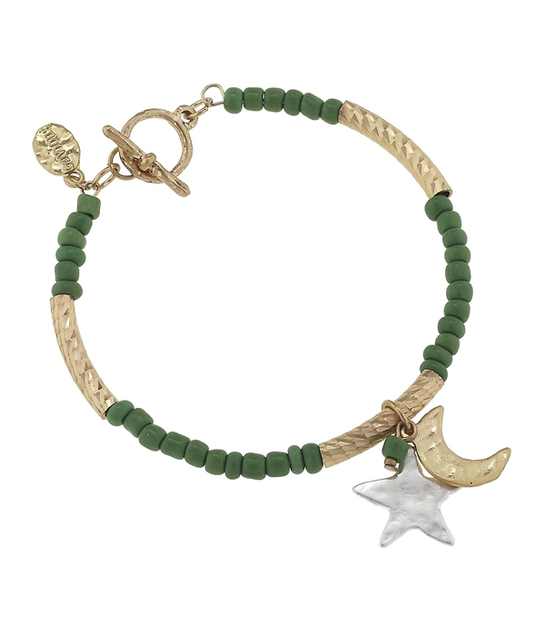 Handmade moon and star charm bead and toggle bracelet