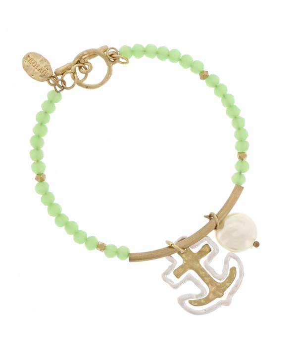 Handmade anchor charm bead and toggle bracelet