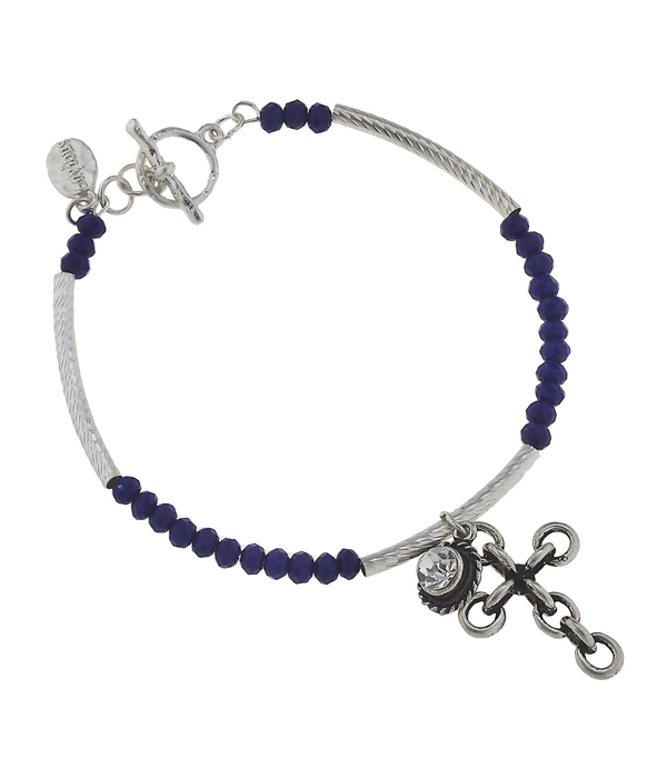 Handmade cross charm bead and toggle bracelet