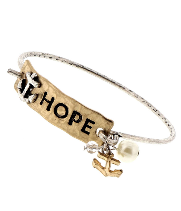 Handmade bar and wire bangle bracelet - hope