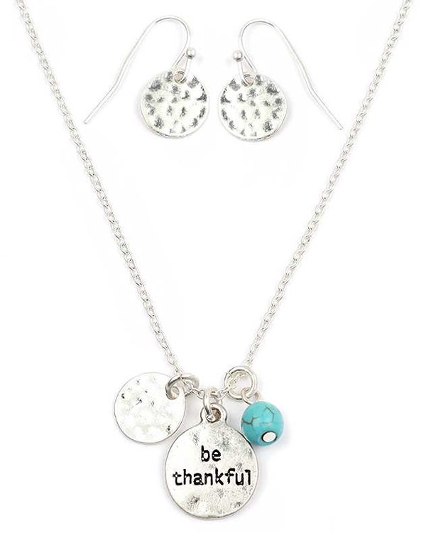 Inspiration message disk necklace set - be thankful