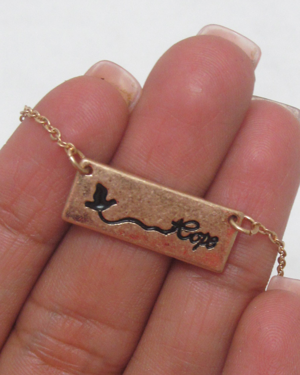 Hope plate pendant necklace