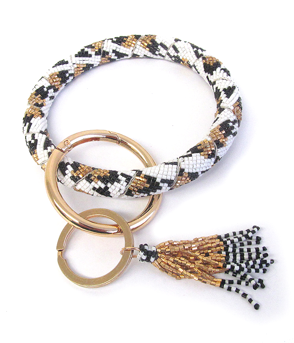 Multi seed bead bangle key chain bracelet