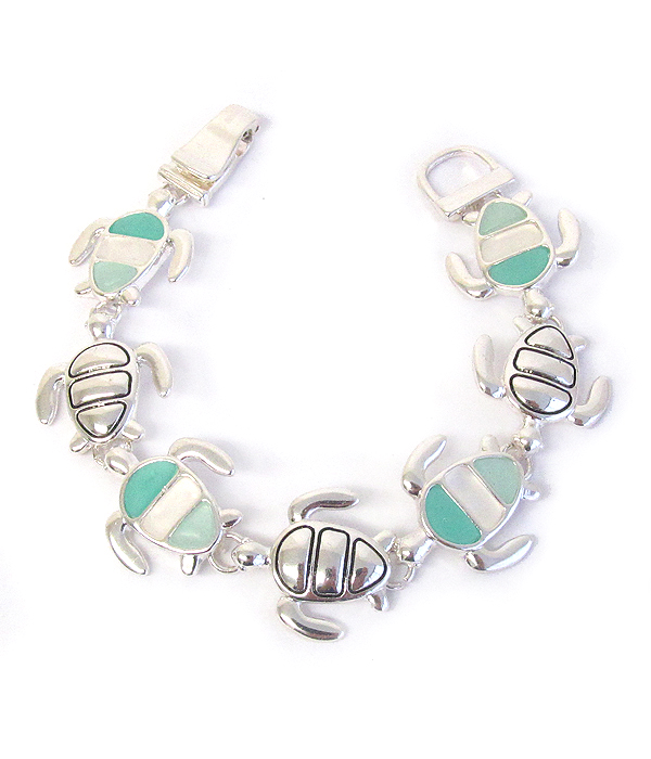 SEALIFE THEME SEA GLASS MAGNETIC BRACELET - TURTLE