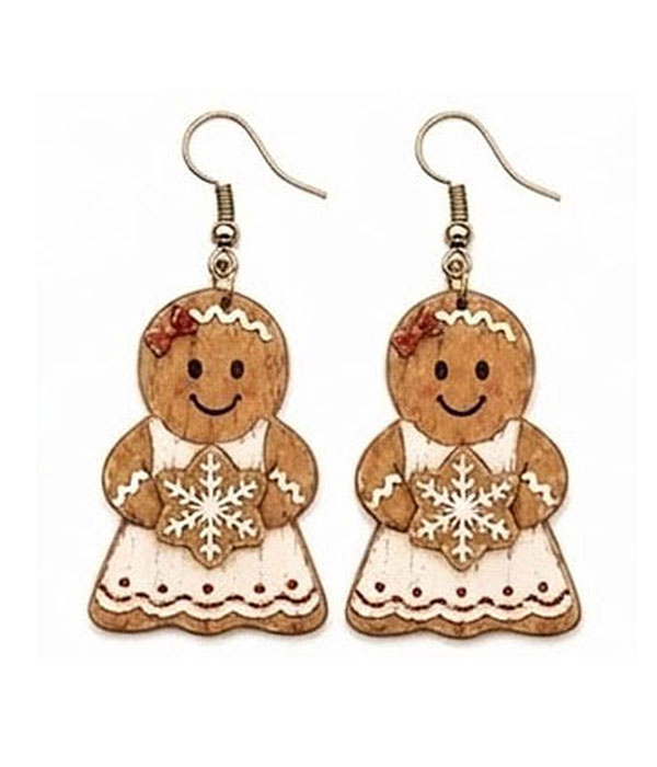 Christmas ginger bread wood earring