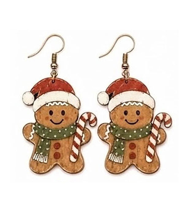 Christmas ginger bread wood earring