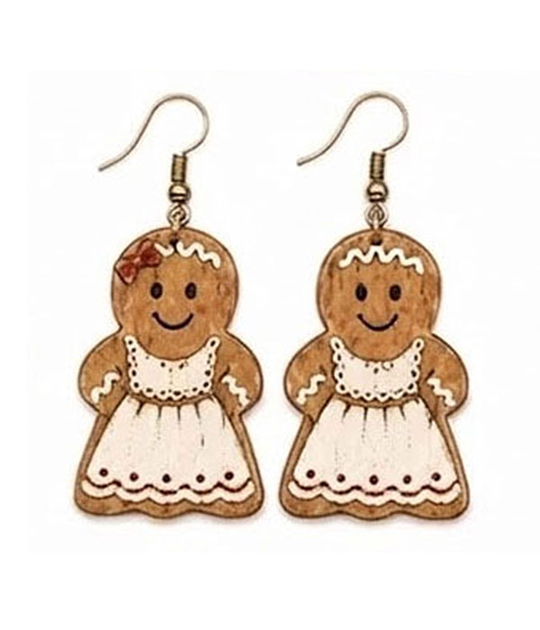 Christmas ginger bread wood earring