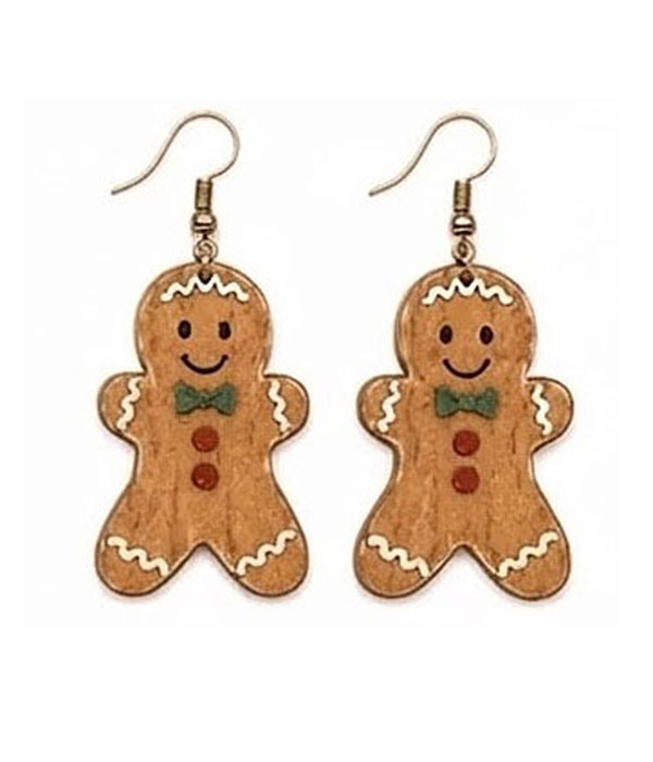 Christmas ginger bread wood earring