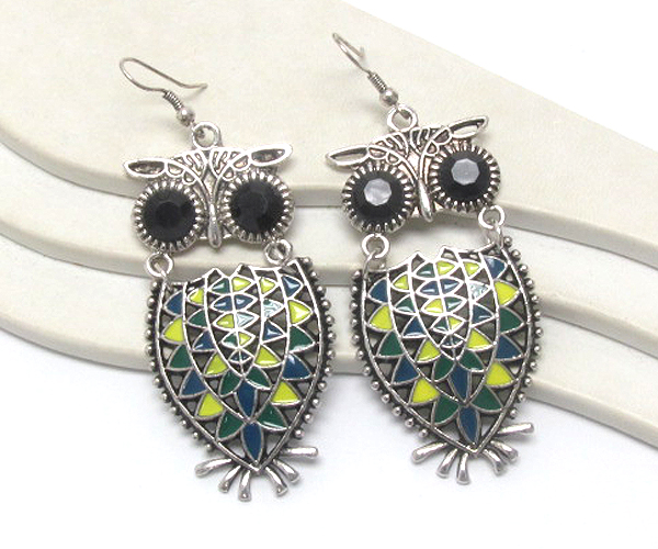Owl theme antique metal earring