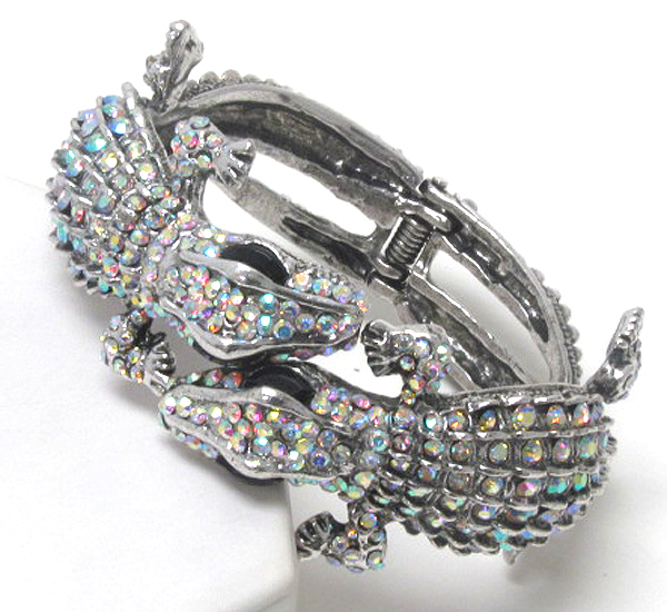 Double fashion crystal metal crocodile hinge bracelet
