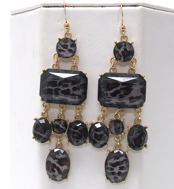 Multi shape coneted crystal glass stone with animal print drop earring