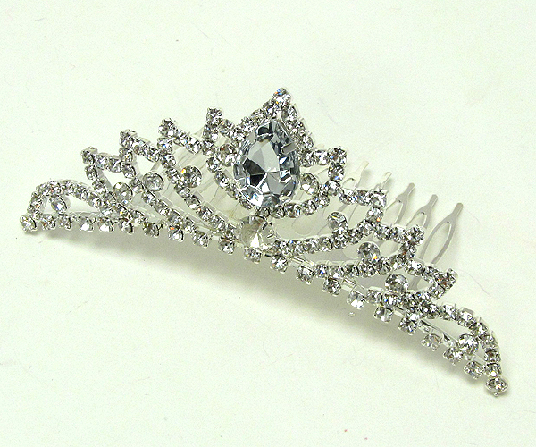 Rhinestone and tear drop crystal glass crown comb