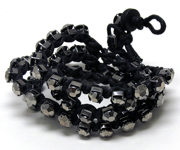 Multi crystal and strands long chain bracelet - free wrap style