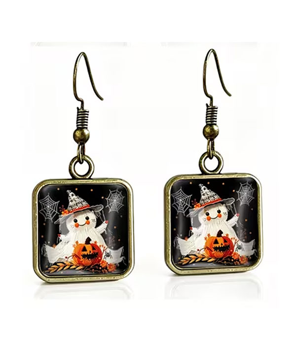 Halloween puffy glass earring - ghost and pumpkin