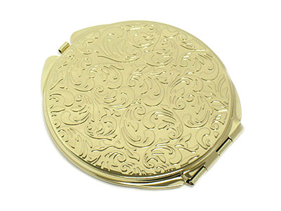 FLOWER DECO COMPACT MIRROR - BLACK FABRIC CASE INCLUDED - ONE REGULAR ONE CONVEX MIRROR