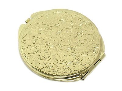 Flower deco compact mirror - black fabric case included - one regular one convex mirror