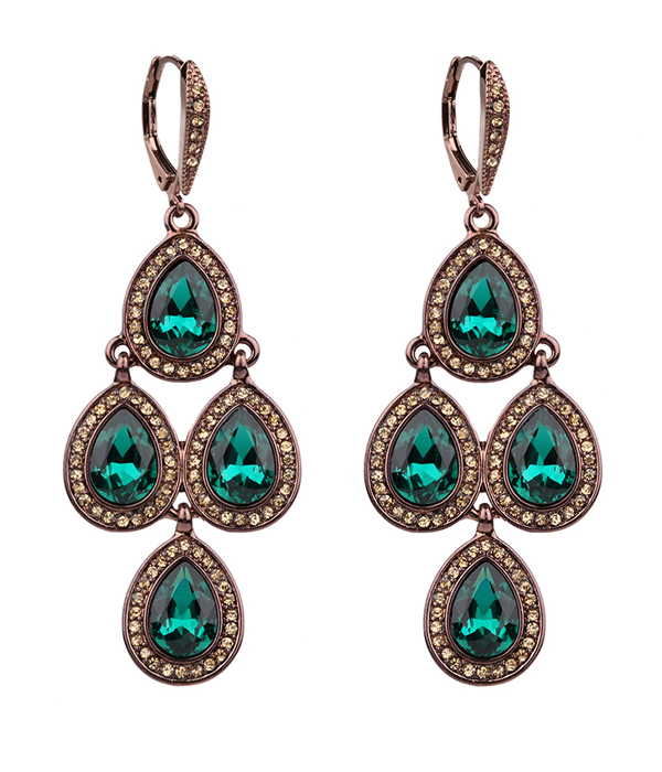 Facet glass and crystal link drop chandelier earring