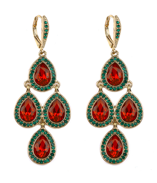 Facet glass and crystal link drop chandelier earring