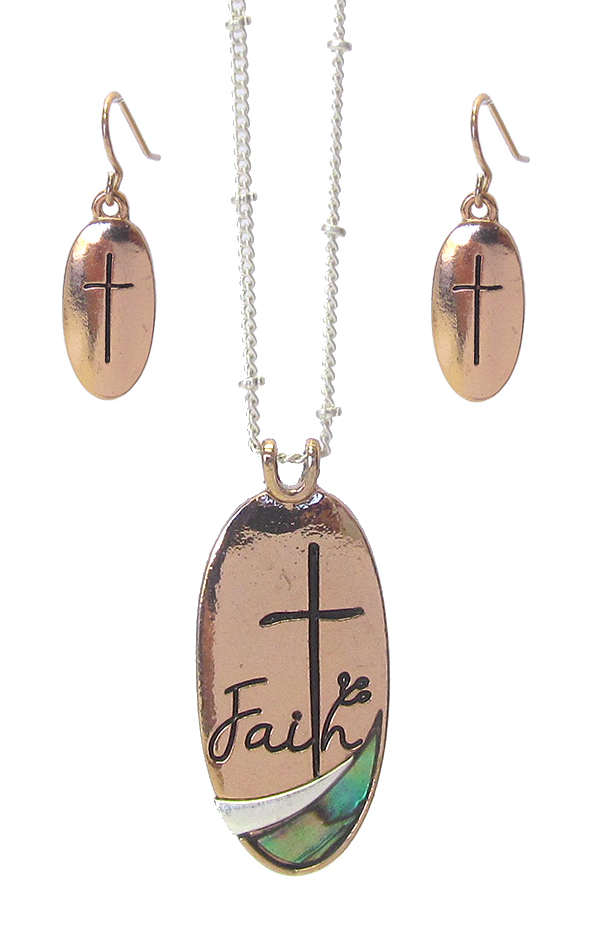 RELIGIOUS INSPIRATION ABALONE PENDANT NECKLACE SET - FAITH