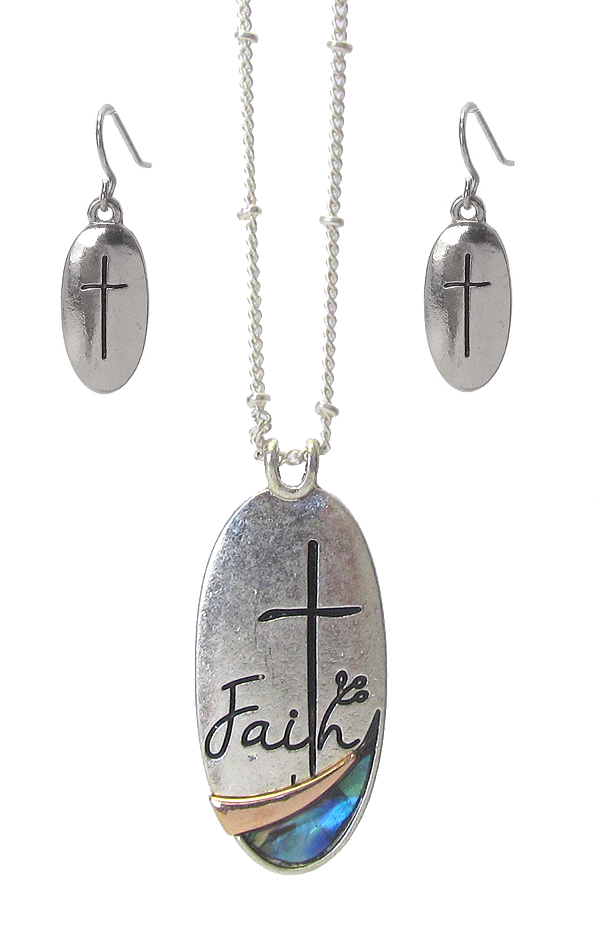 RELIGIOUS INSPIRATION ABALONE PENDANT NECKLACE SET - FAITH