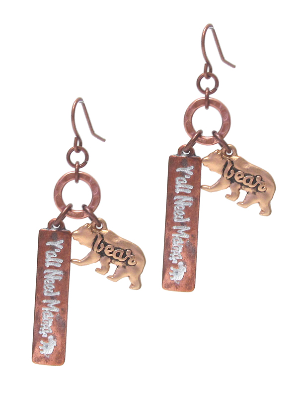 INSPIRATION MESSAGE BAR DROP EARRING - YOU ALL NEED MAMA