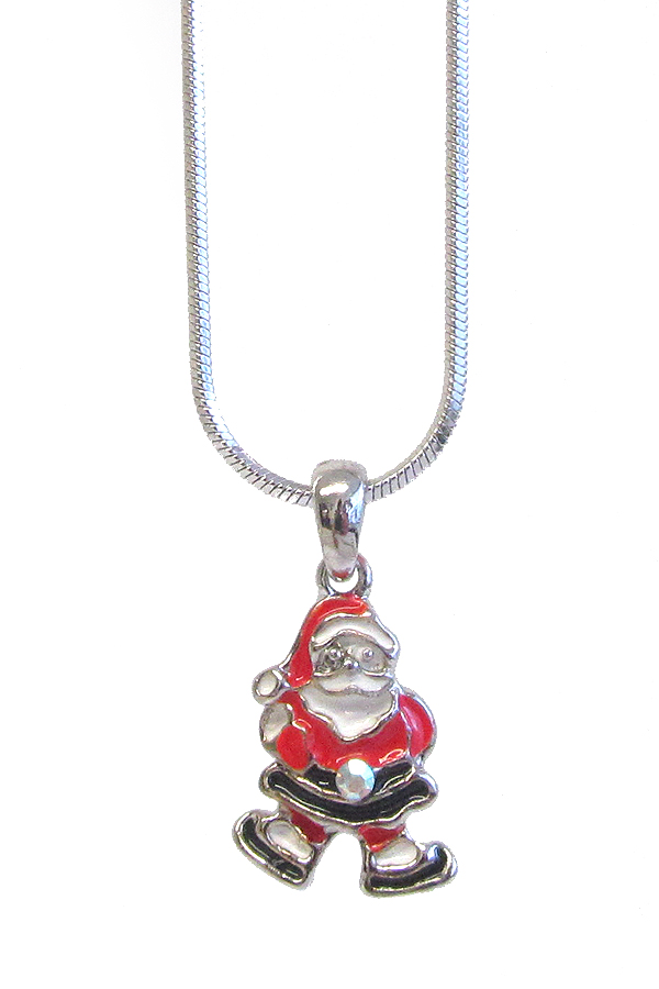 WHITEGOLD PLATING EPOXY CHRISTMAS SANTA NECKLACE