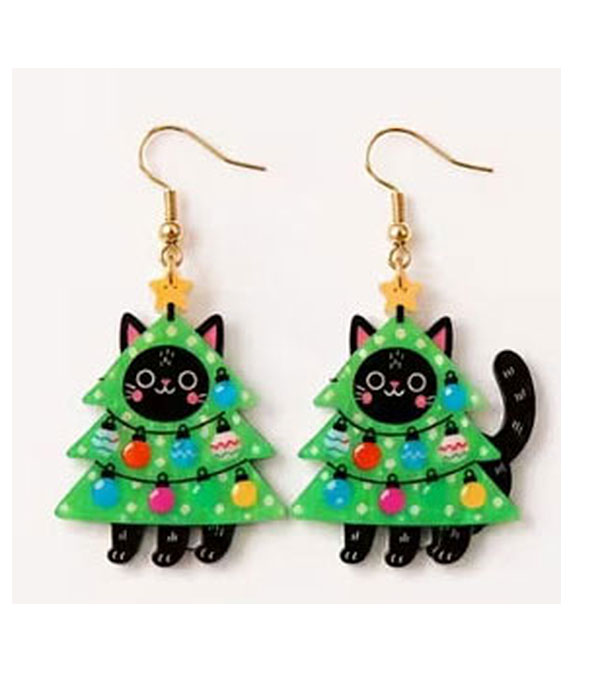 Christmas theme cat acrylic earring - tree