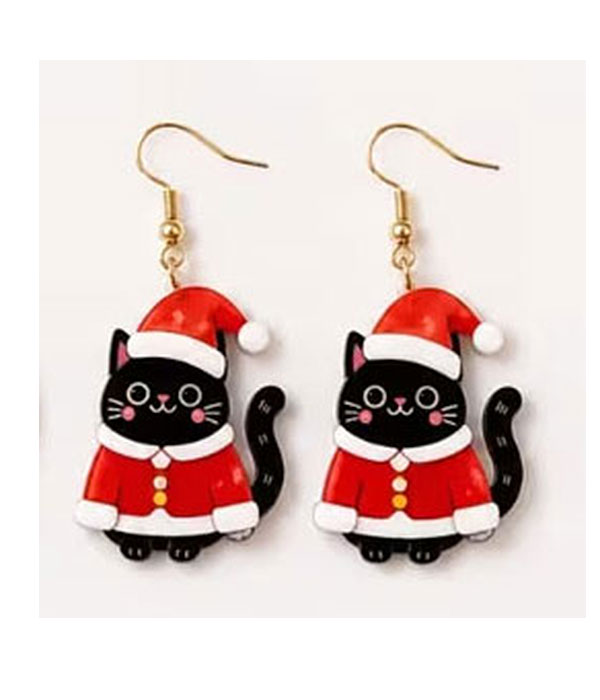 Christmas theme cat acrylic earring - santa