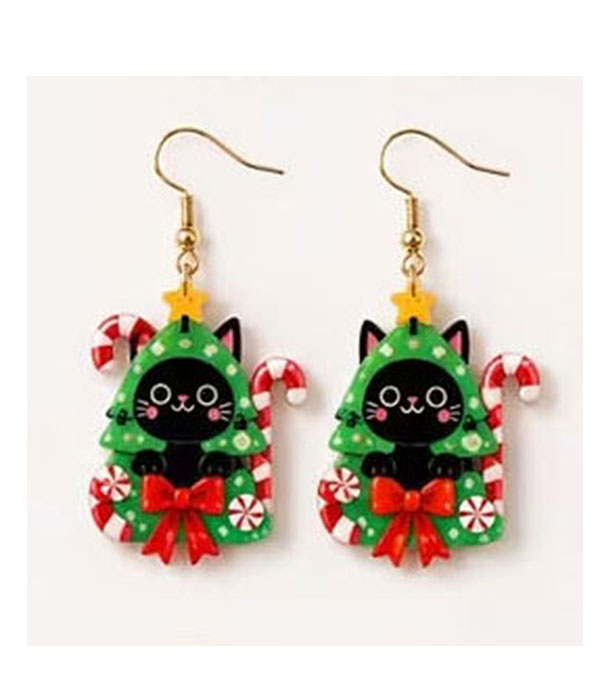 Christmas theme cat acrylic earring - tree