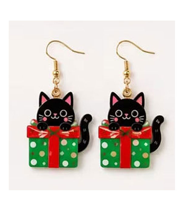 Christmas theme cat acrylic earring - giftbox